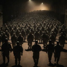 Large army marching under cover of darkness to attack enemy forces