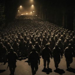 Large army marching under cover of darkness to attack enemy forces