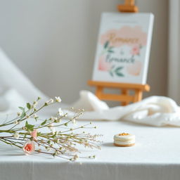 A simple and soft romance book cover featuring delicate plants and flowers arranged gracefully in the foreground