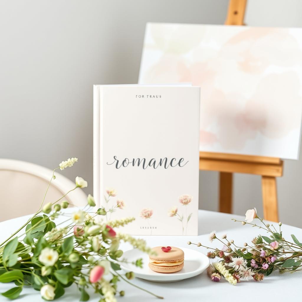 A simple and soft romance book cover featuring delicate plants and flowers arranged gracefully in the foreground