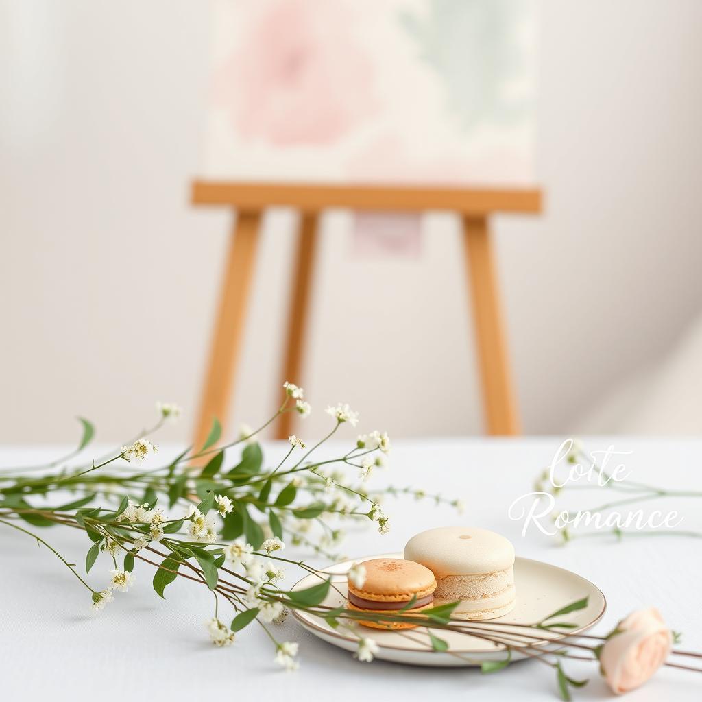 A simple and soft romance book cover featuring delicate plants and flowers arranged gracefully in the foreground