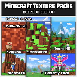 Five unique and visually stunning texture packs for Minecraft Bedrock Edition, each with distinct styles and features: 1