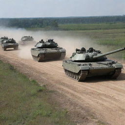 Russian Federation's army advancing in tanks for an assault