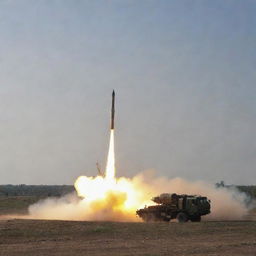 Multiple rocket launcher system firing a barrage of missiles