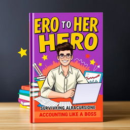 A vibrant book cover design featuring the title 'Zero to Hero: Surviving Grade 12 Accounting Like a Boss' prominently displayed in bold, eye-catching typography