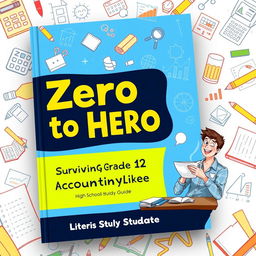 A visually appealing study guide cover featuring the title 'Zero to Hero: Surviving Grade 12 Accounting Like a Boss' prominently displayed in a fun and engaging font