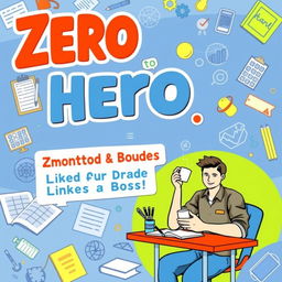 A visually appealing study guide cover featuring the title 'Zero to Hero: Surviving Grade 12 Accounting Like a Boss' prominently displayed in a fun and engaging font