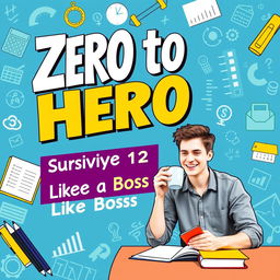 A visually appealing study guide cover featuring the title 'Zero to Hero: Surviving Grade 12 Accounting Like a Boss' prominently displayed in a fun and engaging font