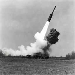 Soviet 'Katyusha' multiple rocket launcher initiating a barrage