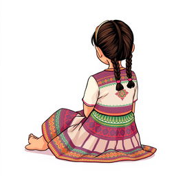 An illustration of a girl sitting on the floor, viewed from the back