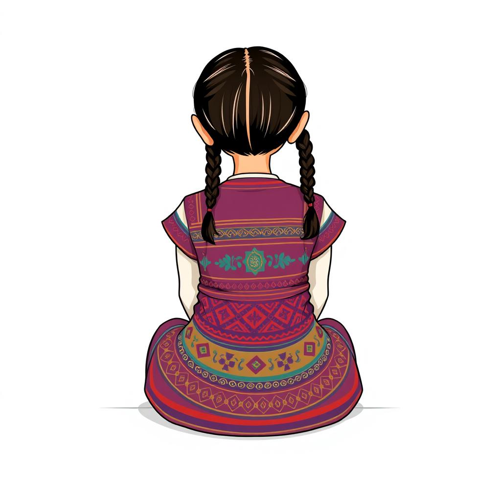 An illustration of a girl sitting on the floor, viewed from the back