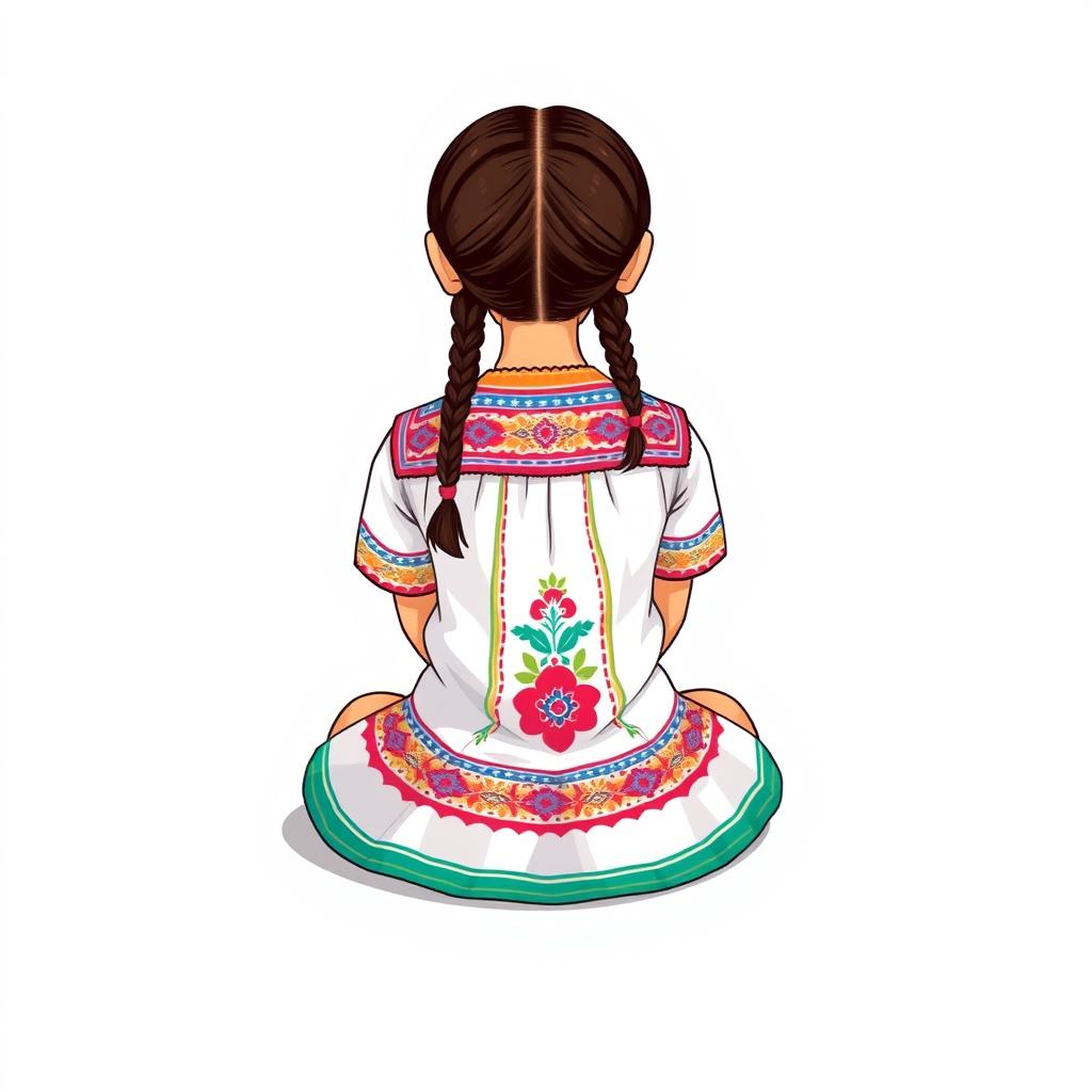 An illustration of a girl sitting on the floor, viewed from the back