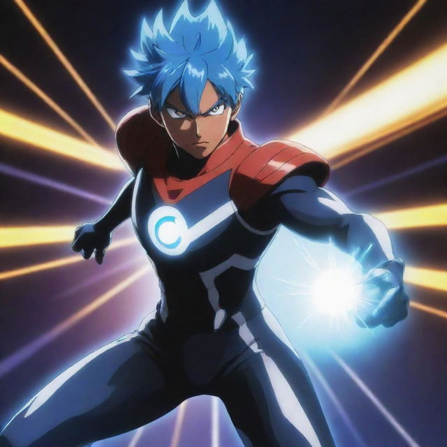 Anime character Bachira from Blue Lock, mid-action, striking a ball colored like a black flash against a dynamically lit backdrop.