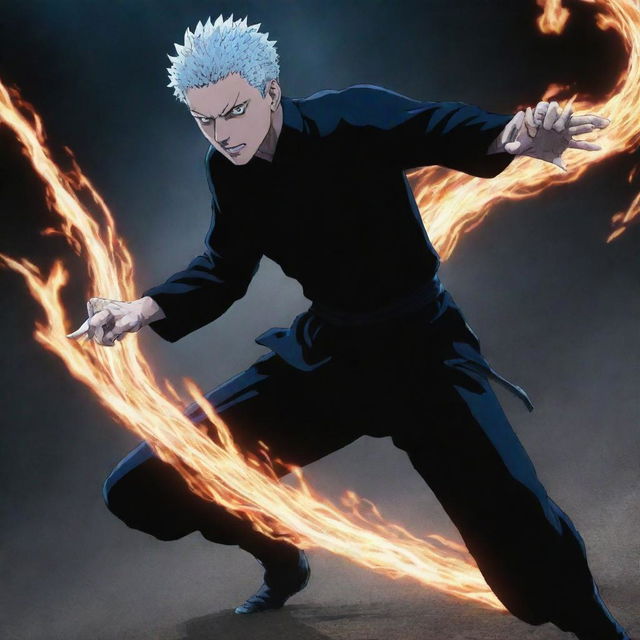 Bachira Meguru from Blue Lock executing a move named 'The Black Flash', originated from Jujutsu Kaisen, onto a distorted, ominous cursed spirit.