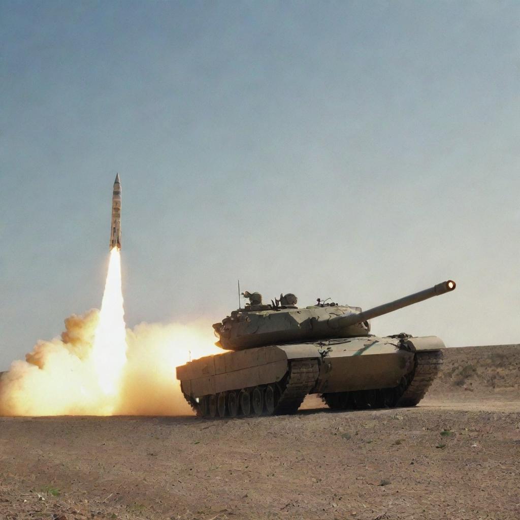 A rocket flying towards a tank at high speed