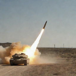 A rocket flying towards a tank at high speed