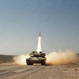 A rocket flying towards a tank at high speed