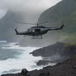 Shift the narrative by picturing the helicopter spiraling downward due to a sudden malfunction, crash-landing on the shores of Isla Sorna. The dramatic scene extends the adventure, leaving Dr. Alan Grant's fate uncertain.