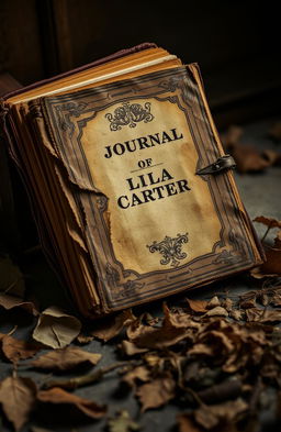 An old, rotting journal from the year 1850, titled 'Journal of Lila Carter'