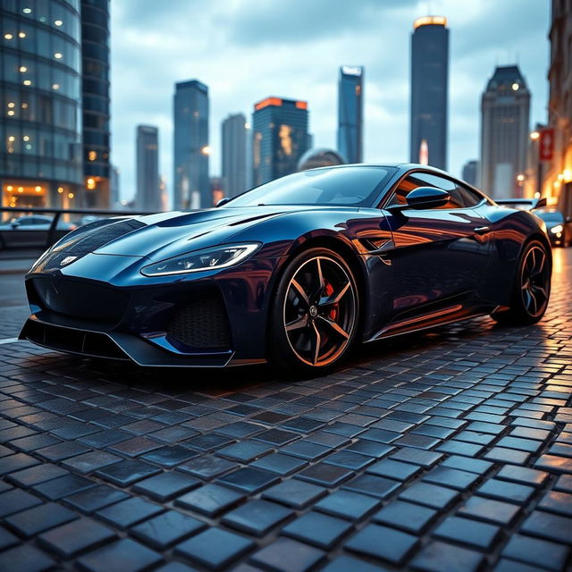 A stunning luxury sports car featuring a sleek and aerodynamic body kit