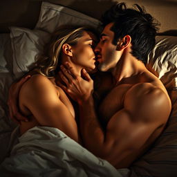 A powerful and intense depiction of a passionate encounter between an adult couple, showing a strong sense of desire and raw emotion