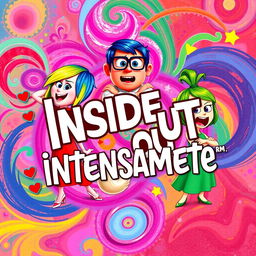 A vibrant and colorful poster inspired by the movie 'Inside Out', featuring anthropomorphic representations of emotions: Joy with bright yellow hair and a radiant smile, Sadness with blue skin and glasses, Anger with fiery red features and crossed arms, Fear with purple hues and a cautious expression, and Disgust with green tones and a sassy posture