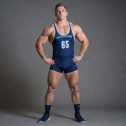 A muscular 175-pound wrestler in a dynamic pose, wearing the team uniform displaying the Geneseo name and colors.