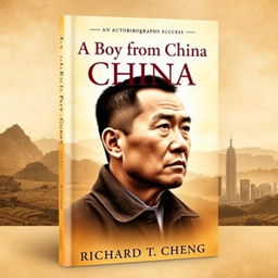 A book cover design for an autobiography titled 'A Boy from China' by Richard T