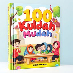 A vibrant and engaging book cover for an Islamic children's book titled '100 Kultum Mudah untuk Latihan Anak Sekolah Dasar' by author Heri Santoso