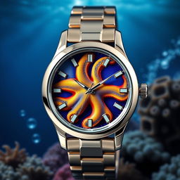 A stunning, intricately designed watch featuring a blue ringed octopus motif