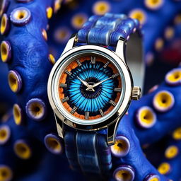 A unique and captivating watch featuring a blue ringed octopus theme