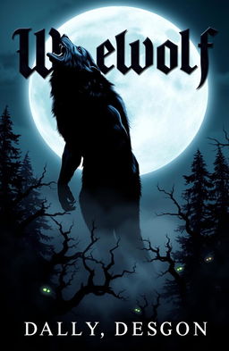 A captivating book cover design featuring a tall, menacing werewolf silhouetted against a full moon