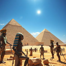 Extraterrestrials assisting in the construction of the Egyptian pyramids with pharaohs supervising the work