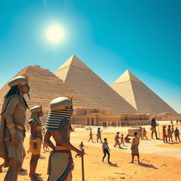 Extraterrestrials assisting in the construction of the Egyptian pyramids with pharaohs supervising the work