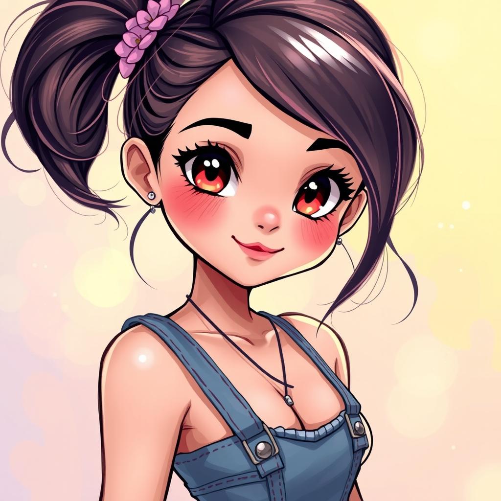 A charming and alluring depiction of a sexy girl with a petite figure, featuring a youthful face adorned with expressive, sparkling eyes and a captivating smile