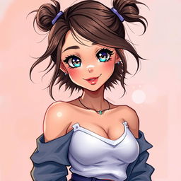 A charming and alluring depiction of a sexy girl with a petite figure, featuring a youthful face adorned with expressive, sparkling eyes and a captivating smile