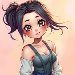 A charming and alluring depiction of a sexy girl with a petite figure, featuring a youthful face adorned with expressive, sparkling eyes and a captivating smile