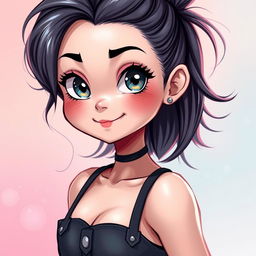 A charming and alluring depiction of a sexy girl with a petite figure, featuring a youthful face adorned with expressive, sparkling eyes and a captivating smile