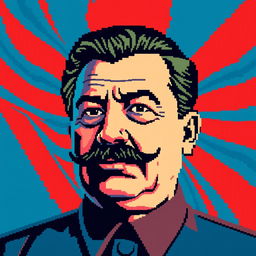 A pixel art rendition of a historical figure, abstractly representing a 20th-century dictator