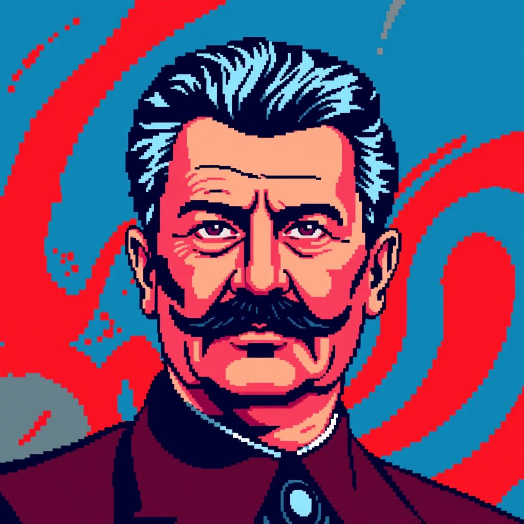 A pixel art rendition of a historical figure, abstractly representing a 20th-century dictator