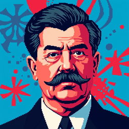 A pixel art rendition of a historical figure, abstractly representing a 20th-century dictator