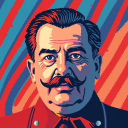 A pixel art rendition of a historical figure, abstractly representing a 20th-century dictator