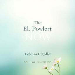 A book cover design for 'The Power of Now' by Eckhart Tolle, featuring a serene and minimalist aesthetic