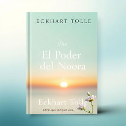 A book cover design for 'The Power of Now' by Eckhart Tolle, featuring a serene and minimalist aesthetic