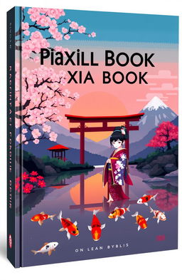 A beautifully designed cover for a pixel art book themed around traditional Japanese culture