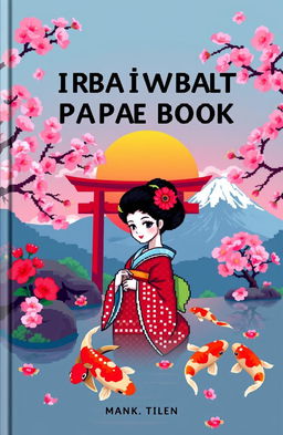 A beautifully designed cover for a pixel art book themed around traditional Japanese culture