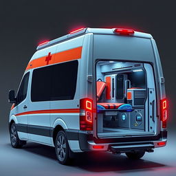 An advanced ambulance vehicle designed as a high-performance van, equipped to provide emergency assistance