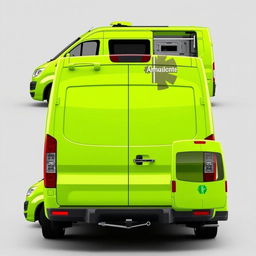 An advanced ambulance vehicle designed as a high-performance van, featuring a vibrant lime green color