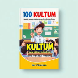 A visually appealing book cover for '100 KULTUM Mudah untuk Latihan Anak Sekolah Dasar' by Heri Santoso