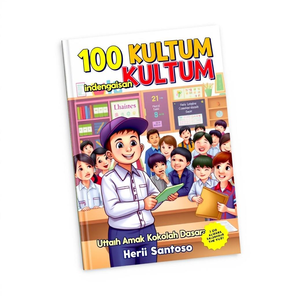 A visually appealing book cover for '100 KULTUM Mudah untuk Latihan Anak Sekolah Dasar' by Heri Santoso